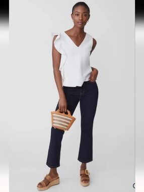 NEW!J. MCLAUGHLIN White Women Athena Ruffle Tank Sleeveless Blouse V-neck Top